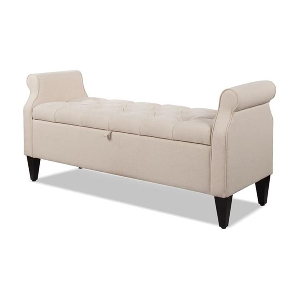 Jacqueline Sky Neutral Tufted Roll Arm Storage Bench
