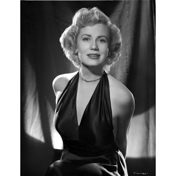 Jacqueline White Portrait in Black Silk Neck-Strap V-Neck Dress with Arms on the Back Photo Print (24 x 30)