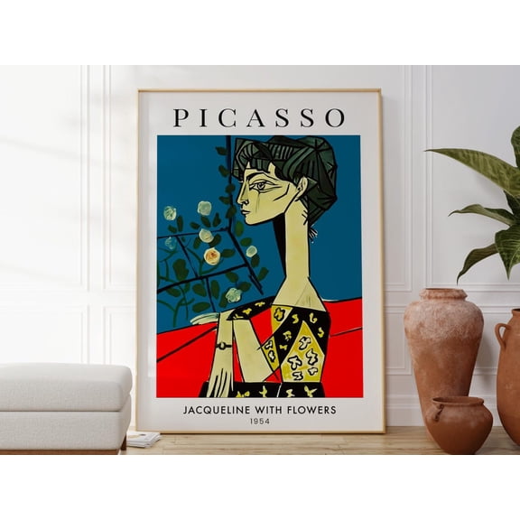 Jacqueline With Flowers Surrealism Museum Quality Abstract Female Portrait, Unframed Poster