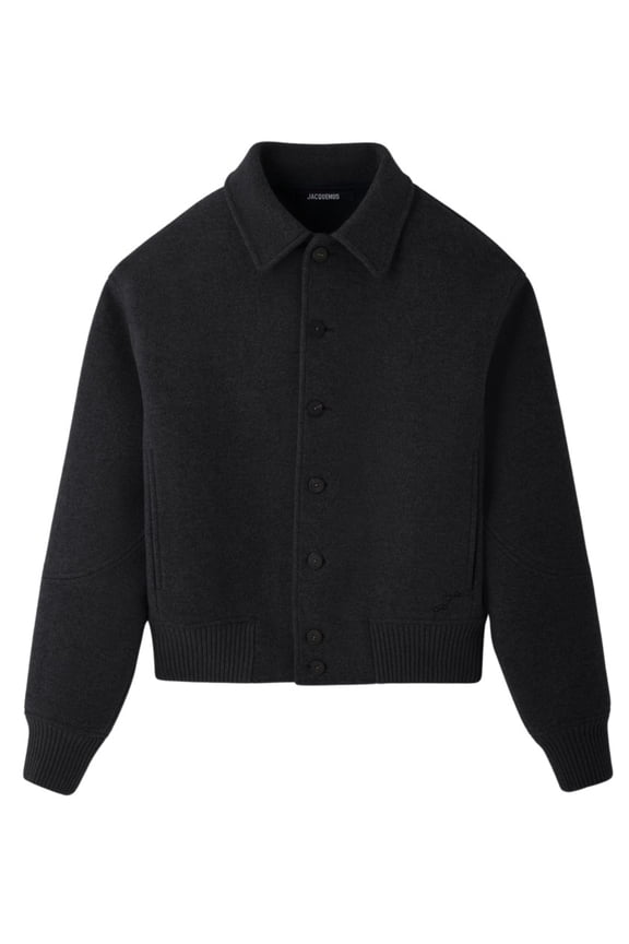 Black Felt Structured Virgin Wool Bomber Jacket (Men's)