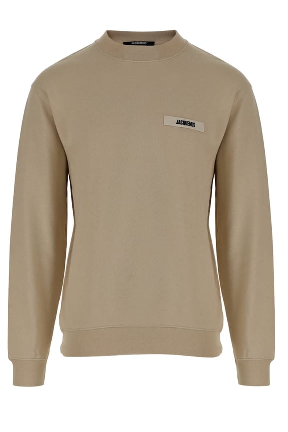 Dark Beige Cotton Sweatshirt With Ribbed Edges (Men's)