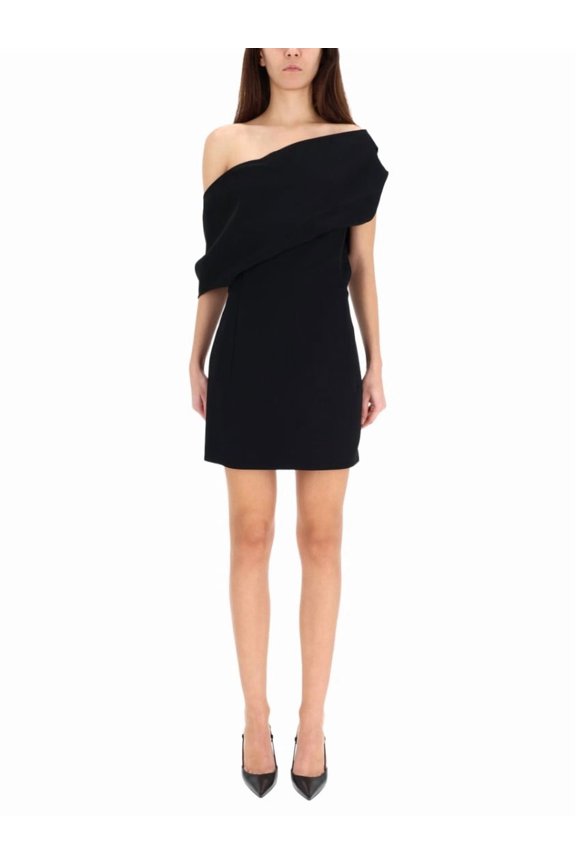 Black Asymmetrical Off-Shoulder Mini Dress (Women's)