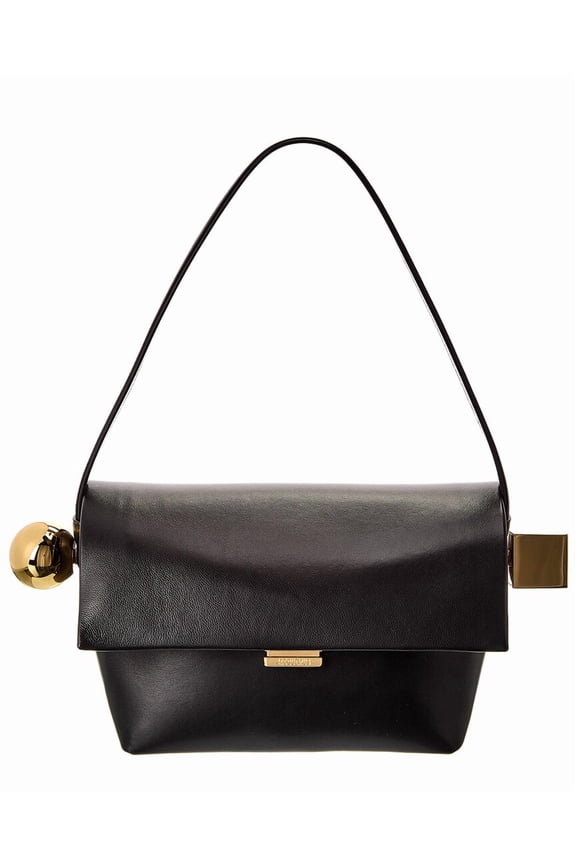 The Rond Carre Leather Shoulder Bag, Black