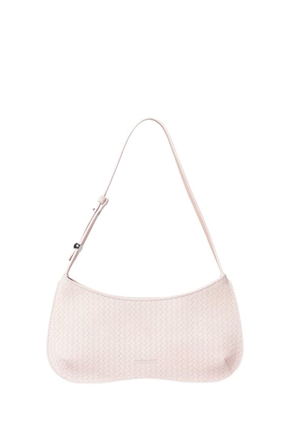 Women's Pink Front Logo Woven Leather Shoulder Bag Neutrals