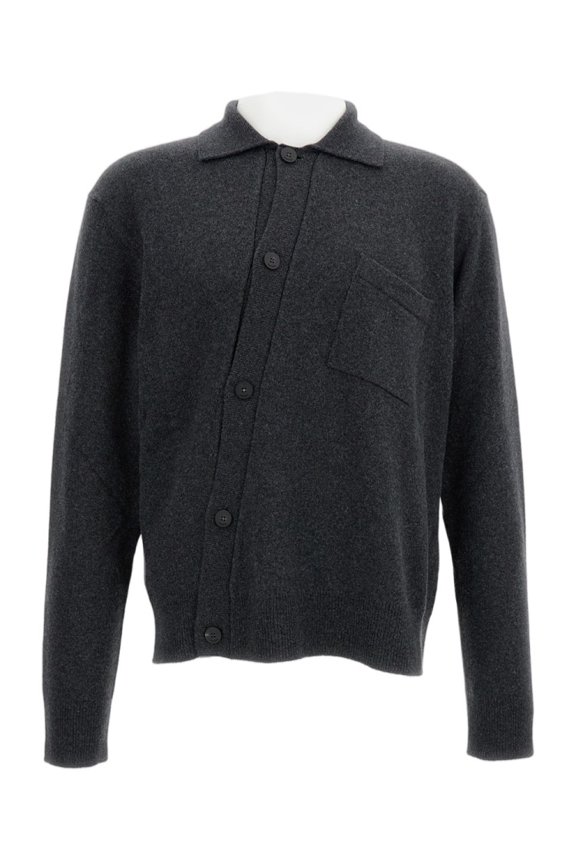 Wool Blend Cardigan With Diagonal Buttoning And Ribbed Finish (Men's)
