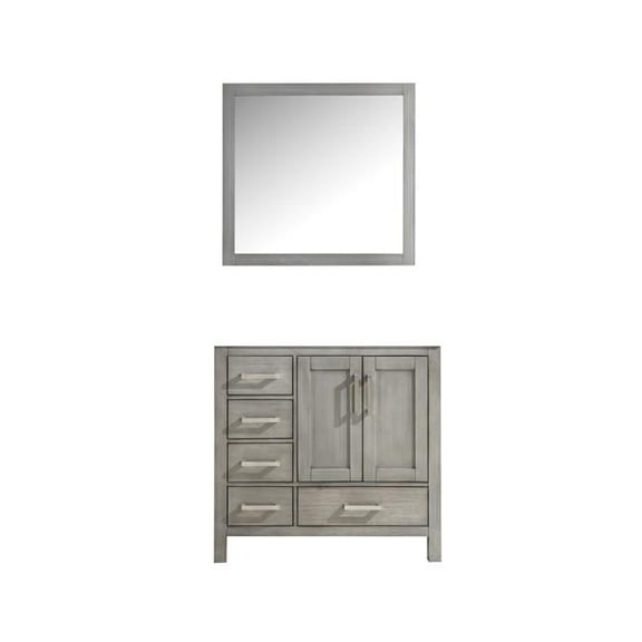 Jacques 36'' Distressed Grey Single Vanity no Top and 34'' Mirror - Right Version