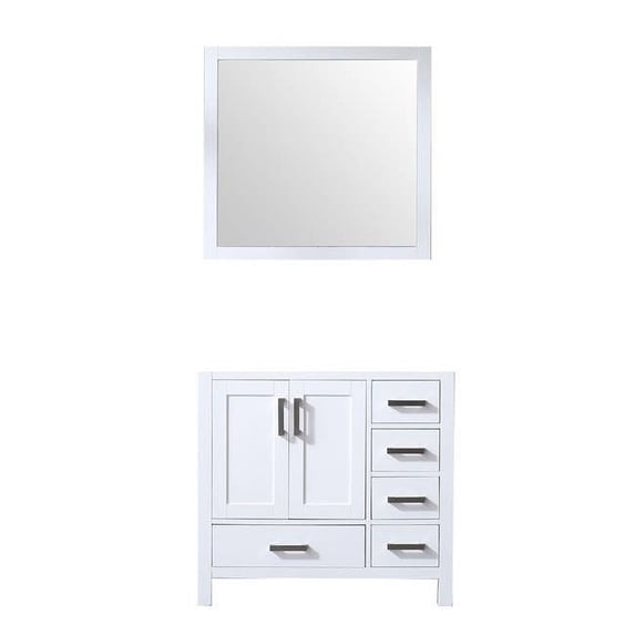 Jacques 36'' White Single Vanity no Top and 34'' Mirror - Left Version