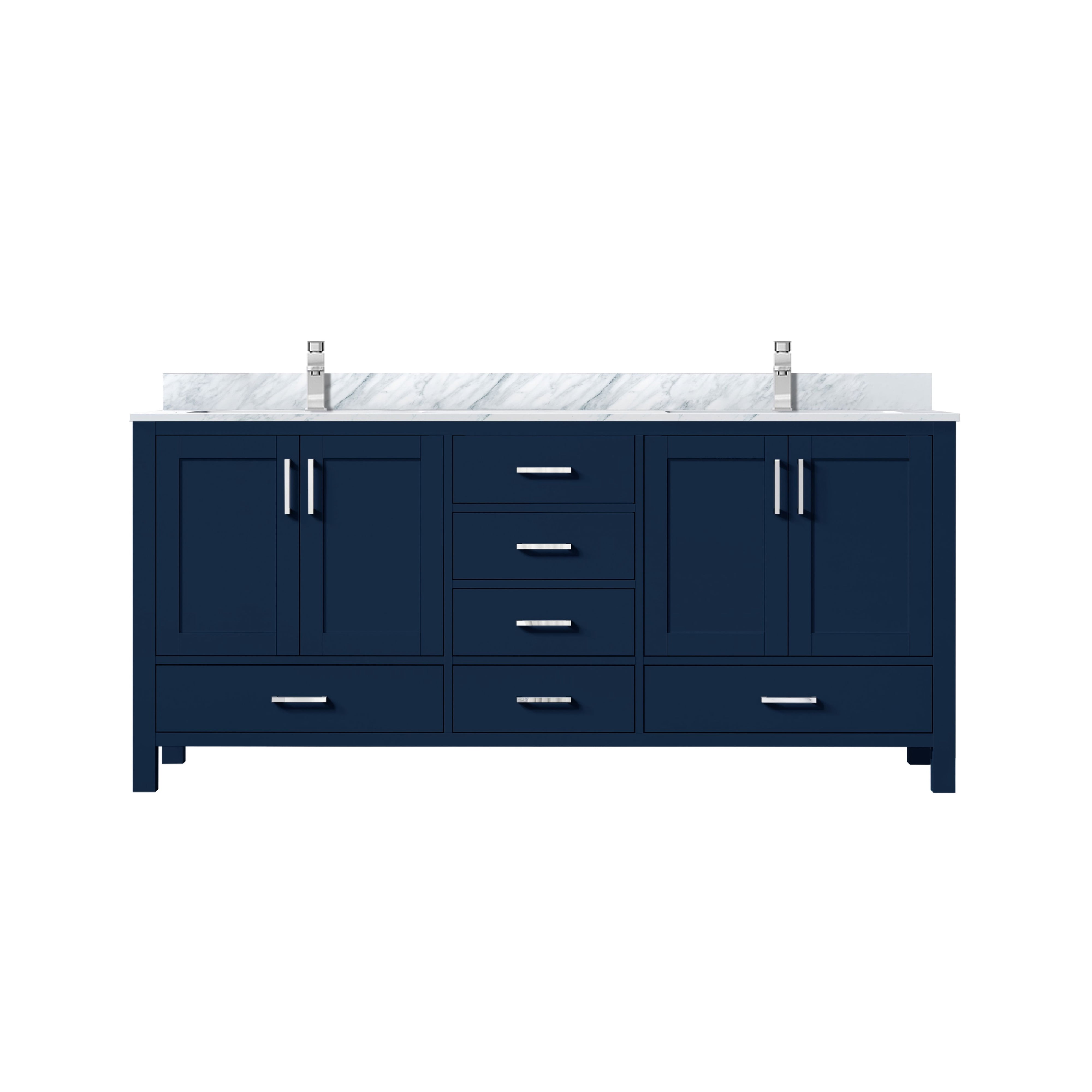 Jacques 72 in. W Navy Blue Double Bath Vanity, Carrara Marble Top, and ...