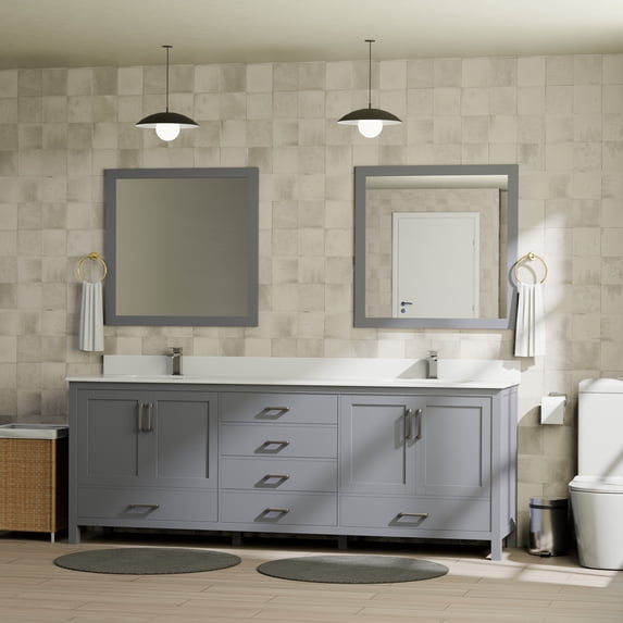 Jacques 80 in. W Dark Grey Double Bath Vanity, Cultured Marble Top, and Faucet Set