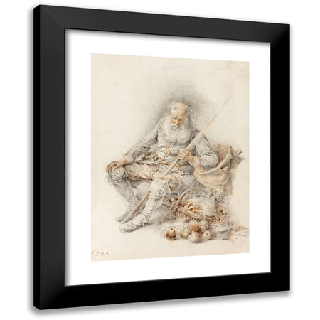 Jacques André Portail 11x14 Black Modern Framed Museum Art Print Titled - Old Man with a Basket of Fruit and Vegetables (1715-1759)
