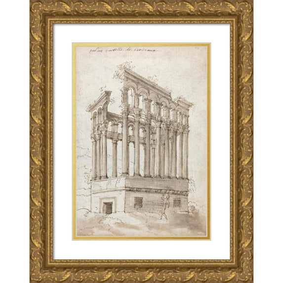 Jacques Androuet Ducerceau I 18x24 Gold Ornate Framed and Double Matted Museum Art Print Titled - The ‘Palais Guardian’ Near Bordeaux