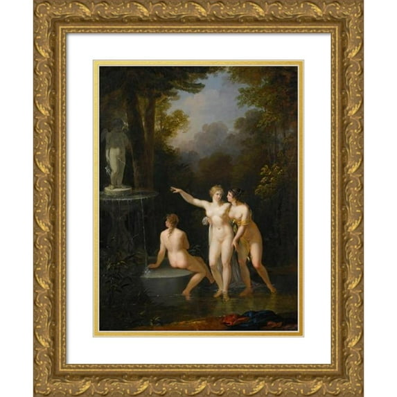 Jacques Antoine Vallin 15x18 Gold Ornate Wood Frame and Double Matted Museum Art Print Titled - Nymphs Bathing