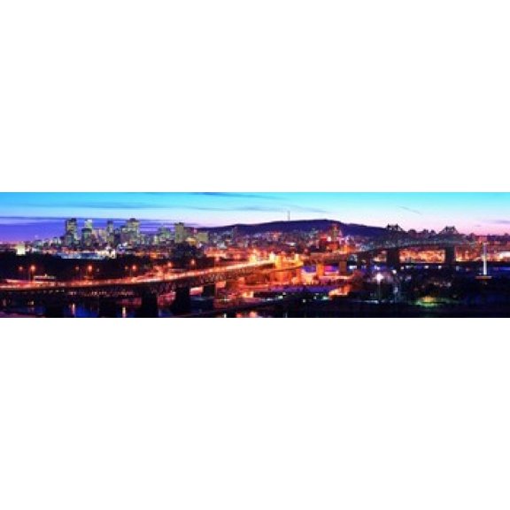 Jacques Cartier Bridge with city lit up at dusk Montreal Quebec Canada 2012 Canvas Art - Panoramic Images (20 x 5)