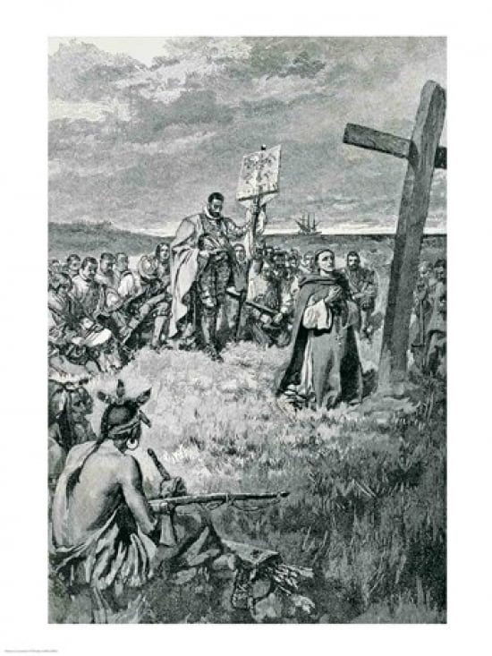 Jacques Cartier Setting up a Cross at Gaspe Canvas Art - Howard Pyle (24 x 36)