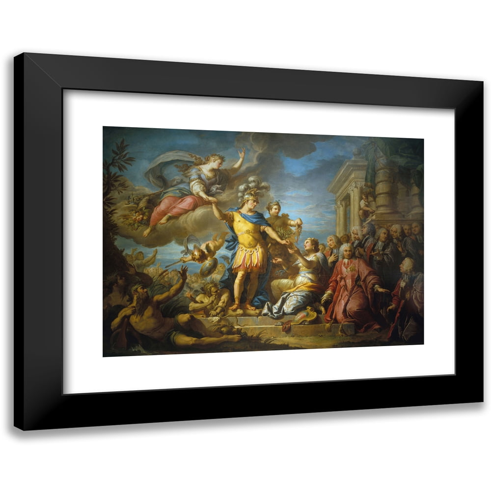 Jacques Dumont 24x18 Black Modern Framed Museum Art Print Titled - Allegory in Honor of the Publication of the Peace of Aix-La-Chapelle, February 13, 1749 (1761)