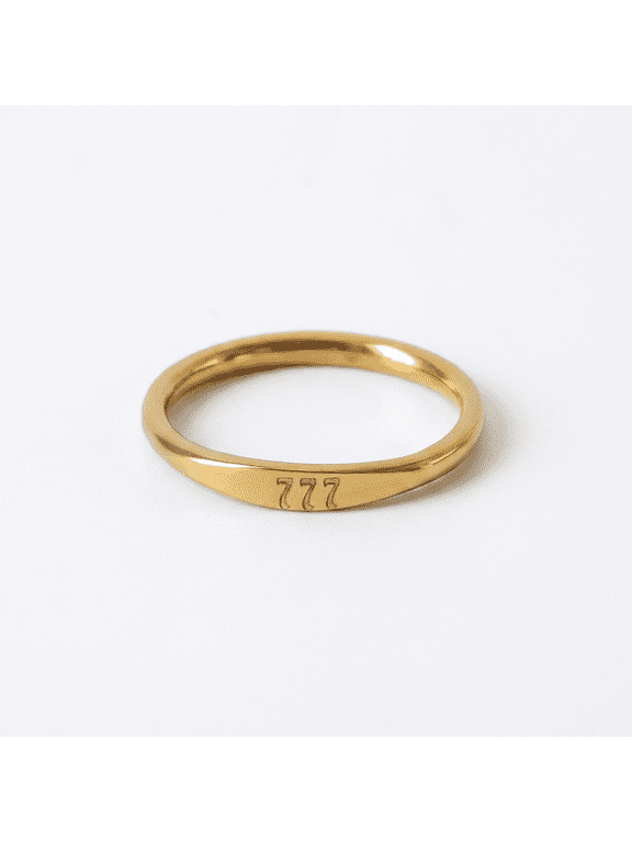 777 Angel Number Ring Gold Band Engraved Numerology Jewelry Manifestation Gift for Women Size 7