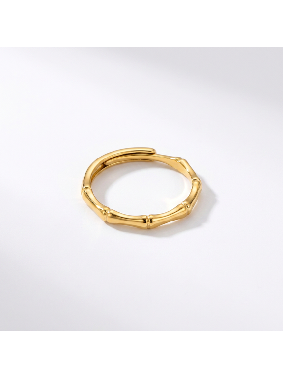 Bamboo Ring Gold Textured Adjustable Open Band Nature Inspired Jewelry Gift for Women