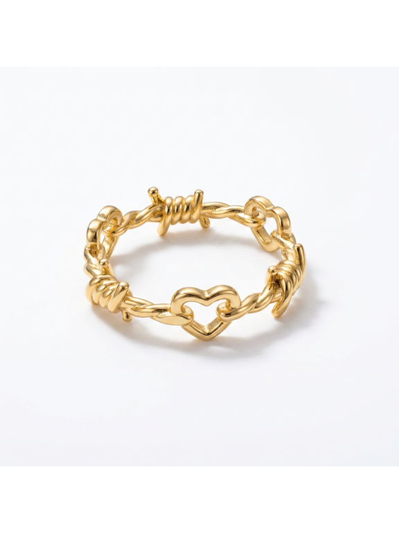 Barbed Wire Heart Ring Gold Thorn Twisted Size 7 Edgy Romantic Jewelry Gift for Women