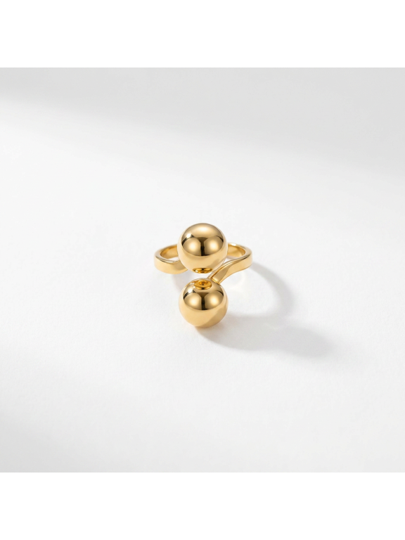 Double Ball Ring Gold Sphere Open Adjustable Modern Minimalist Jewelry Gift for Women