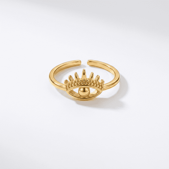 Jacques Eclat Evil Eye Ring Gold Beaded Texture Open Adjustable Protection Jewelry Gift for Women