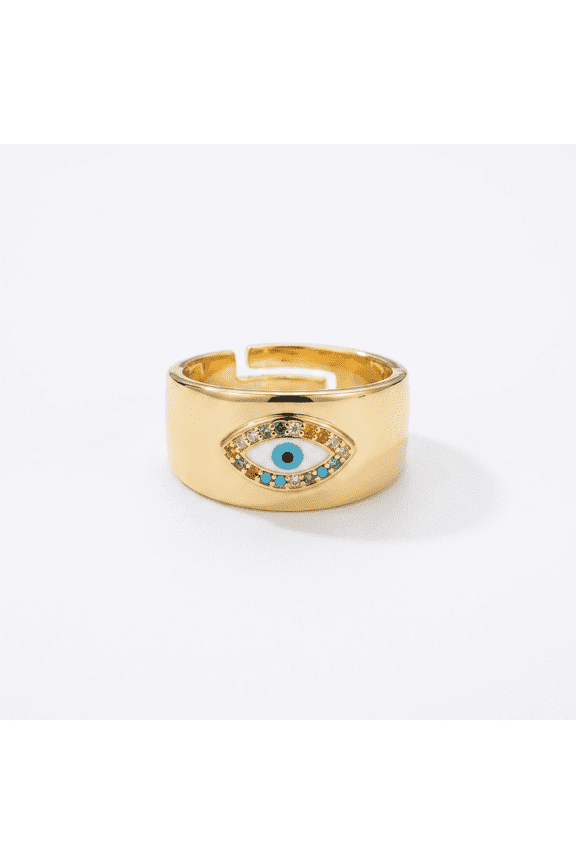 Evil Eye Ring Gold Wide Band Multi Color CZ Open Adjustable Statement Jewelry Gift for Women