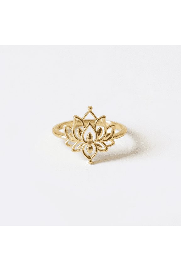Lotus Ring Gold Openwork Filigree Size 7 Spiritual Jewelry Gift for Women