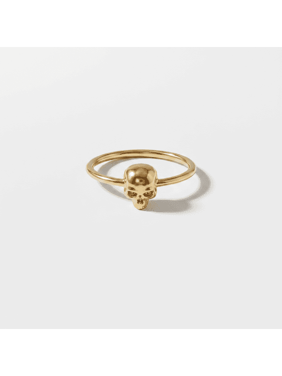 Skull Ring Gold Minimalist Size 7 Gothic Goth Punk Jewelry Edgy Gift for Women