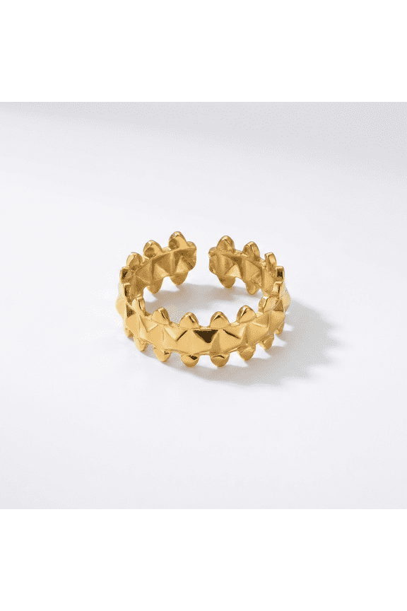 Spiked Geometric Ring Gold Pyramid Studs Open Adjustable Edgy Jewelry Gift for Women