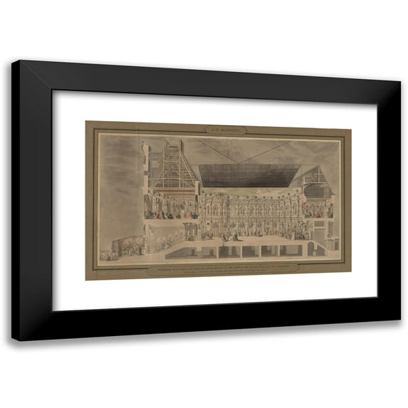 Jacques-François Blondel 14x10 Black Modern Framed Museum Art Print Titled - Cross Section of the Hotel De Ville Seen in Perspective Showing the Decoration and Illumination of the Courtyard