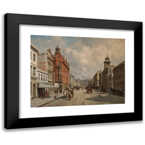 Jacques François Carabain 14x12 Black Modern Framed Museum Art Print Titled - Queen Street, Auckland (1889)