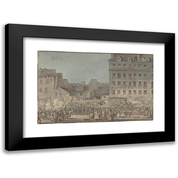 Jacques-François-Joseph Swebach 24x17 Black Modern Framed Museum Art Print Titled - Louis XVI Entering Paris, October 6, 1789 (1789)