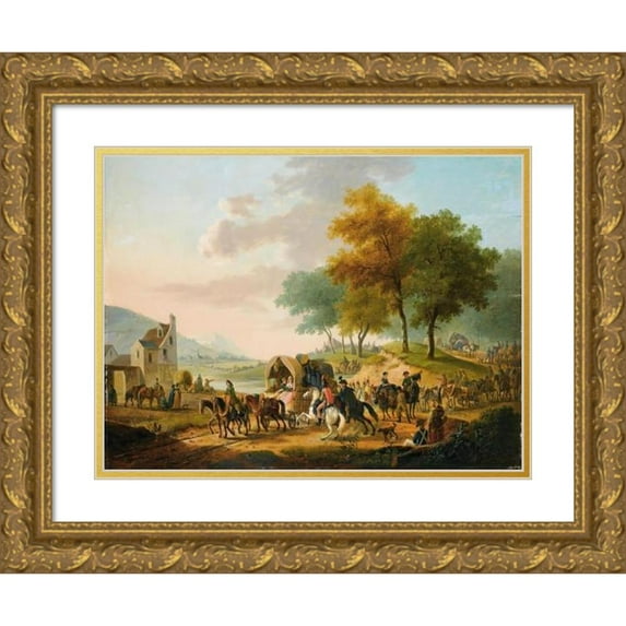 Jacques-François-Joseph Swebach 24x18 Gold Ornate Framed and Double Matted Museum Art Print Titled - The Military Camp Leaving