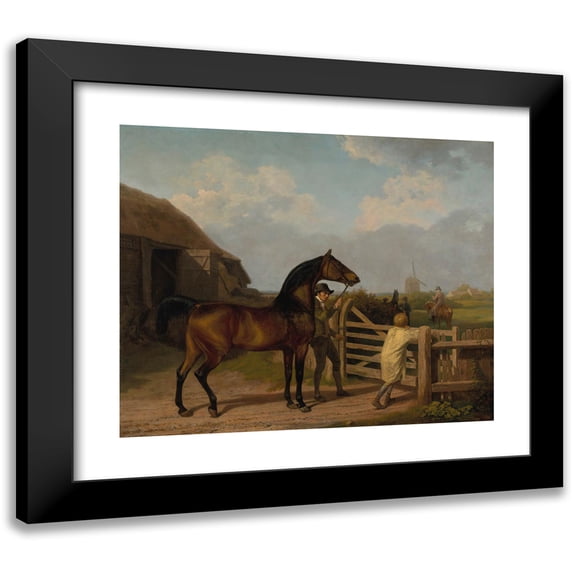 Jacques-Laurent Agasse 17x15 Black Modern Framed Museum Art Print Titled - Bay Ascham, a Stallion, Led Through a Gate to a Mare
