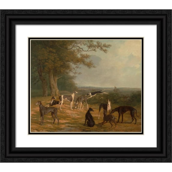 Jacques-Laurent Agasse 17x15 Black Ornate Wood Framed Double Matted Museum Art Print Titled - Nine Greyhounds in a Landscape (ca. 1807)