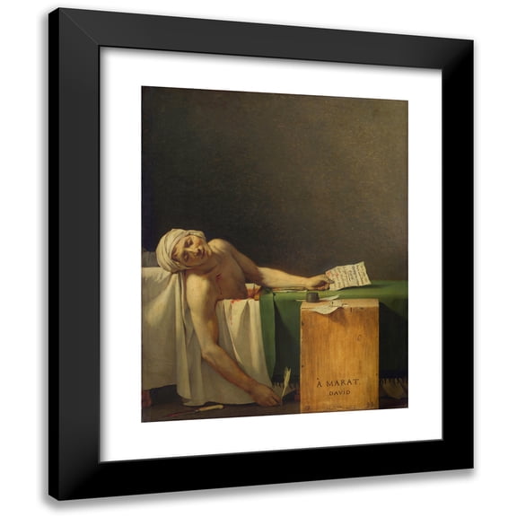Jacques Louis David 12x14 Black Modern Framed Museum Art Print Titled - Marat Assassinated (1793)