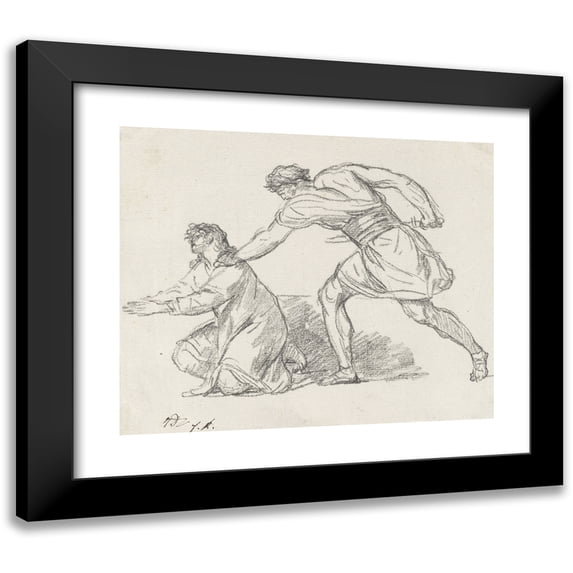 Jacques Louis David 17x15 Black Modern Framed Museum Art Print Titled - Warrior Seizing a Kneeling Figure (1775-80)