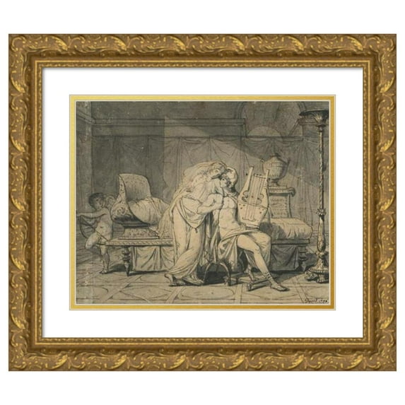 Jacques Louis David 18x15 Gold Ornate Wood Frame and Double Matted Museum Art Print Titled - Paris and Helen (1786)