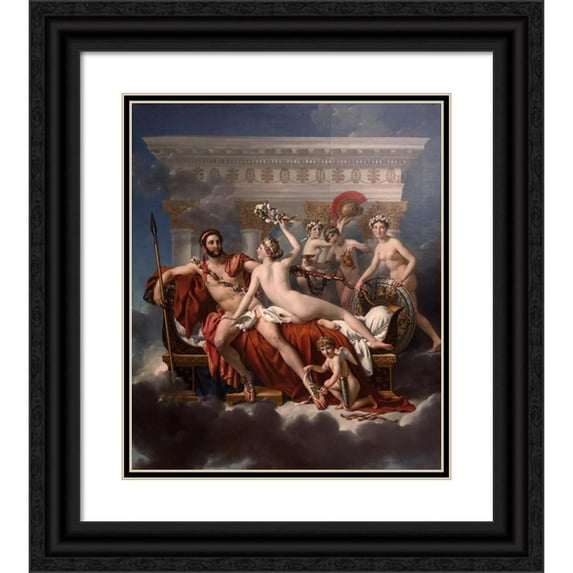 Jacques Louis David 20x23 Black Ornate Framed Double Matted Museum Art Print Titled: Mars Being Disarmed by Venus (1824)