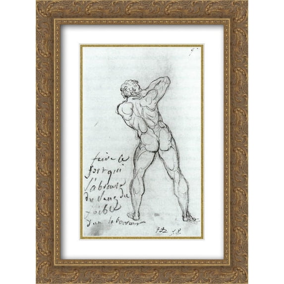 Jacques Louis David 2x Matted 18x24 Gold Ornate Framed Art Print 'Study after Michelangelo'
