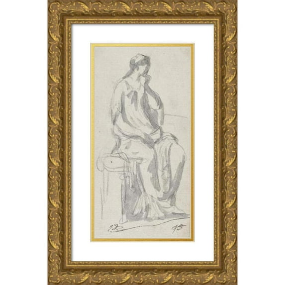 Jacques Louis David 9x14 Gold Ornate Wood Frame and Double Matted Museum Art Print Titled - Classical Sculpture of a Pensive Woman (1775-80)