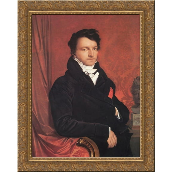 Jacques Marquet, Baron de Montbreton de Norvins 20x23 Gold Ornate Wood Framed Canvas Art by Ingres, Jean Auguste Dominique