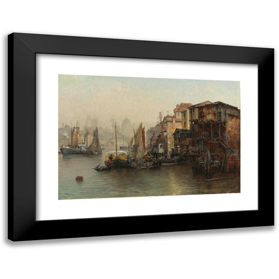 Jacques Matthias Schenker 24x18 Black Modern Framed Museum Art Print Titled - A View of the Thames, in the Background St. Paul's Cathedral (1885)