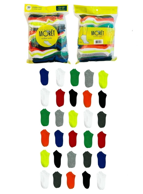 Kid's No-Show Socks, 30-Pack, Size 7.5-3.5