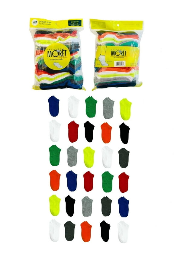 Kid's No-Show Socks, 30-Pack, Size 7.5-3.5
