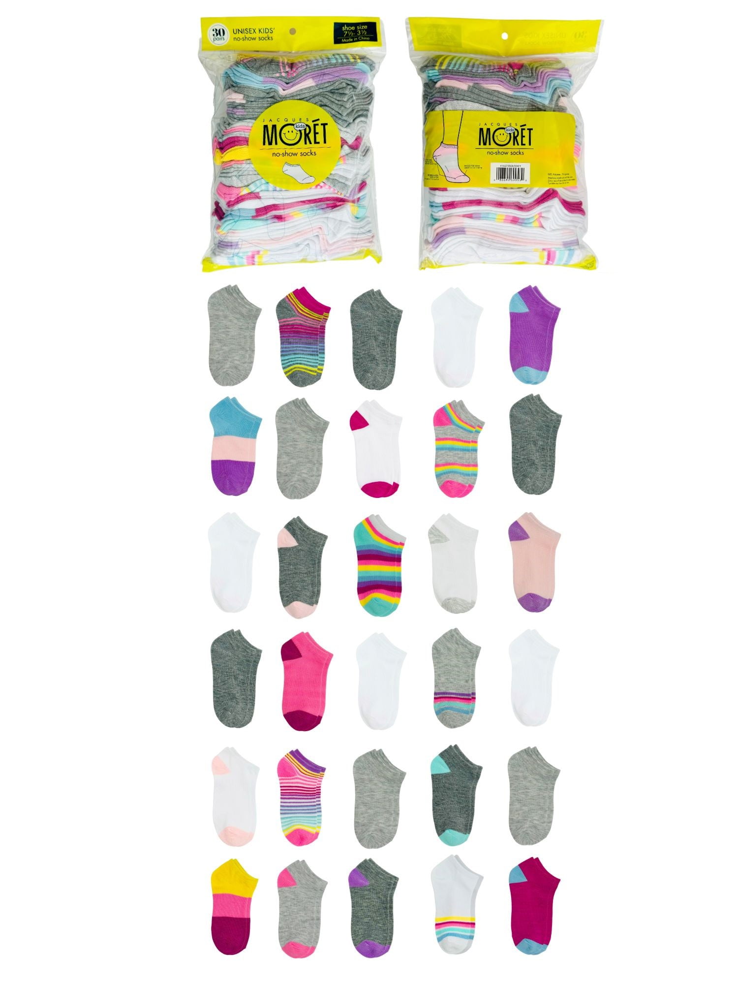 Jacques Moret Kid s No Show Socks 30 Pack Size 7 5 3 5