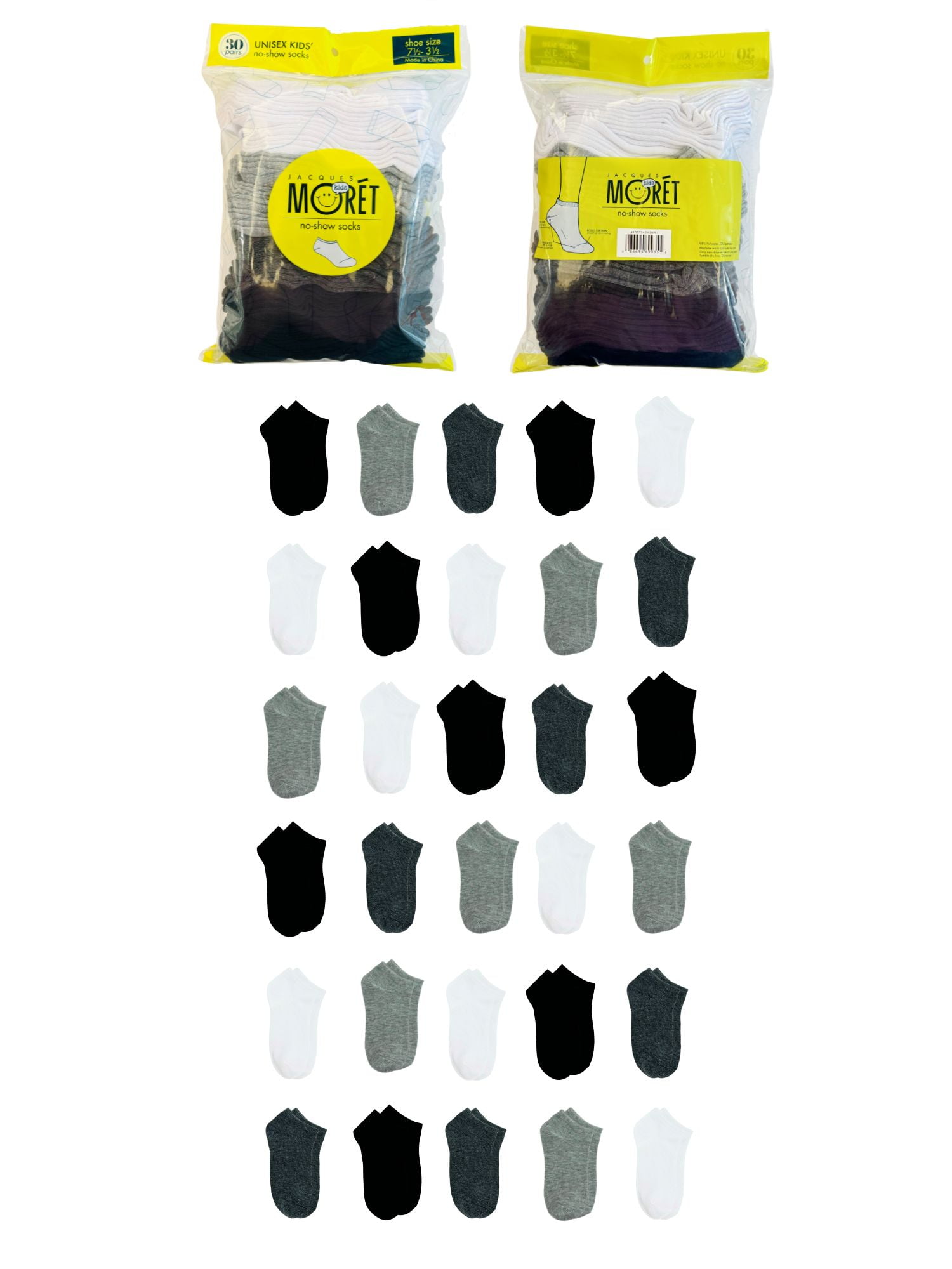 Jacques Moret Kid s No Show Socks 30 Pack Size 7 5 3 5