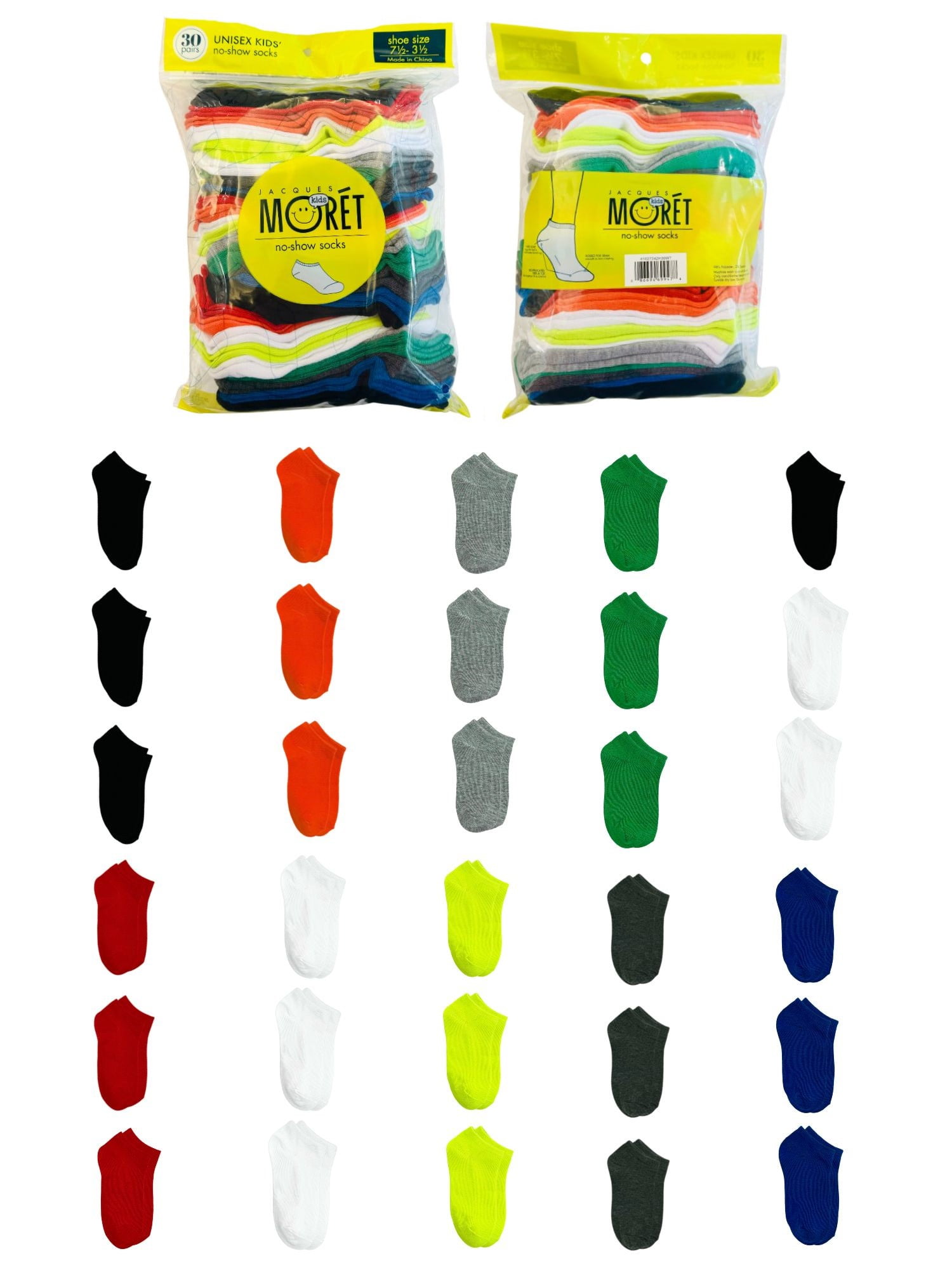 Jacques Moret Kid s No Show Socks 30 Pack Size 7 5 3 5