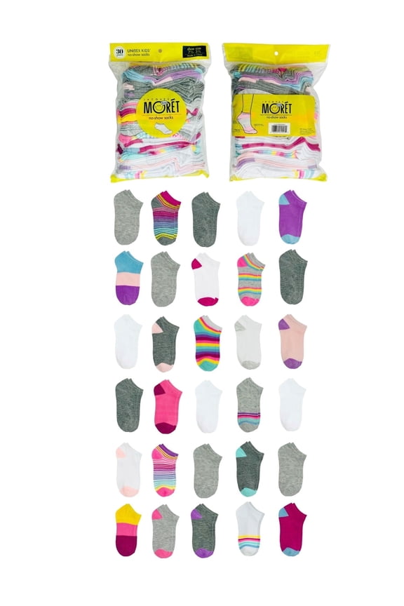 Kid's No-Show Socks, 30-Pack, Size 7.5-3.5