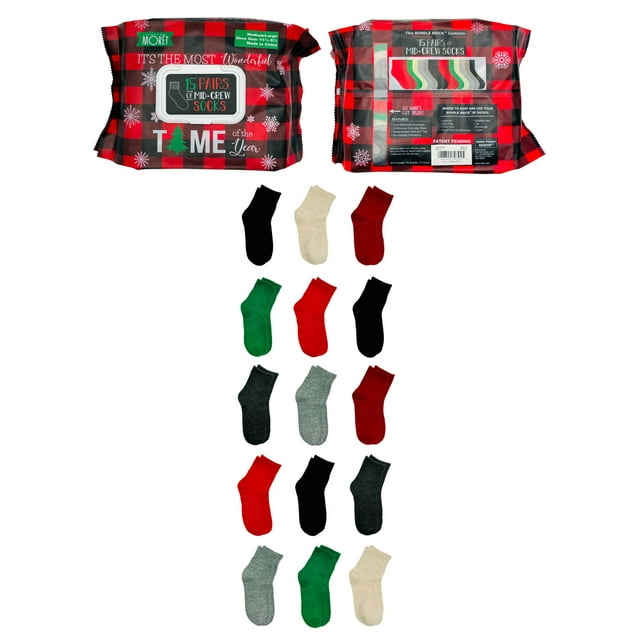 Jacques Moret Kid's Unisex Holiday Bundle Brick Mid-Crew Socks, 15-Pack, Sizes S/M & M/L