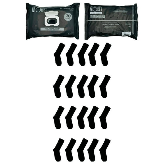 Jacques Moret Men's Black Dress Crew Socks, 20-Pack, Sizes 6.5-12